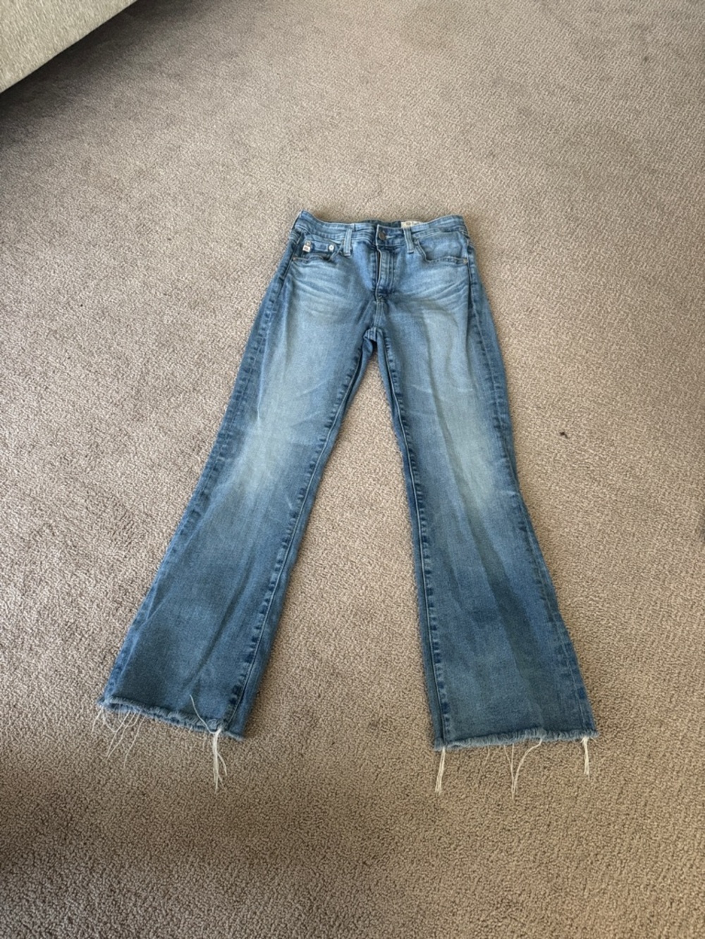 AG Denim
Farah Medium Blue Wide-Leg Jeans with Frayed Hem